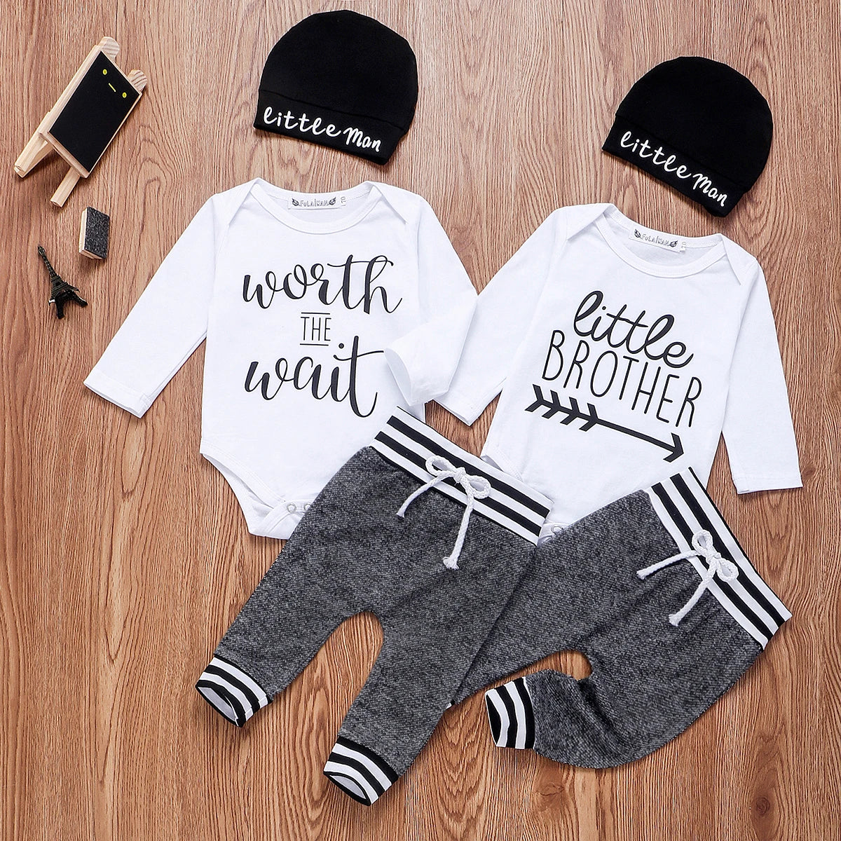 Newborn Baby Boy Outfit – 3pcs Cotton Romper, Pants & Hat Set (0–18M)