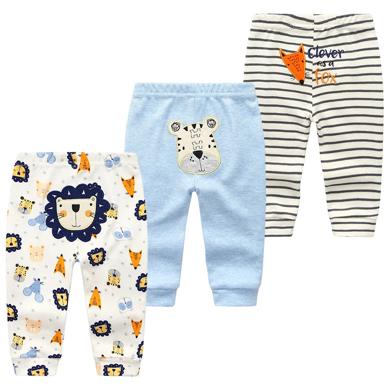 3pcs Cartoon Baby Pants – Cotton Leggings for Infants & Toddlers (3–24M)