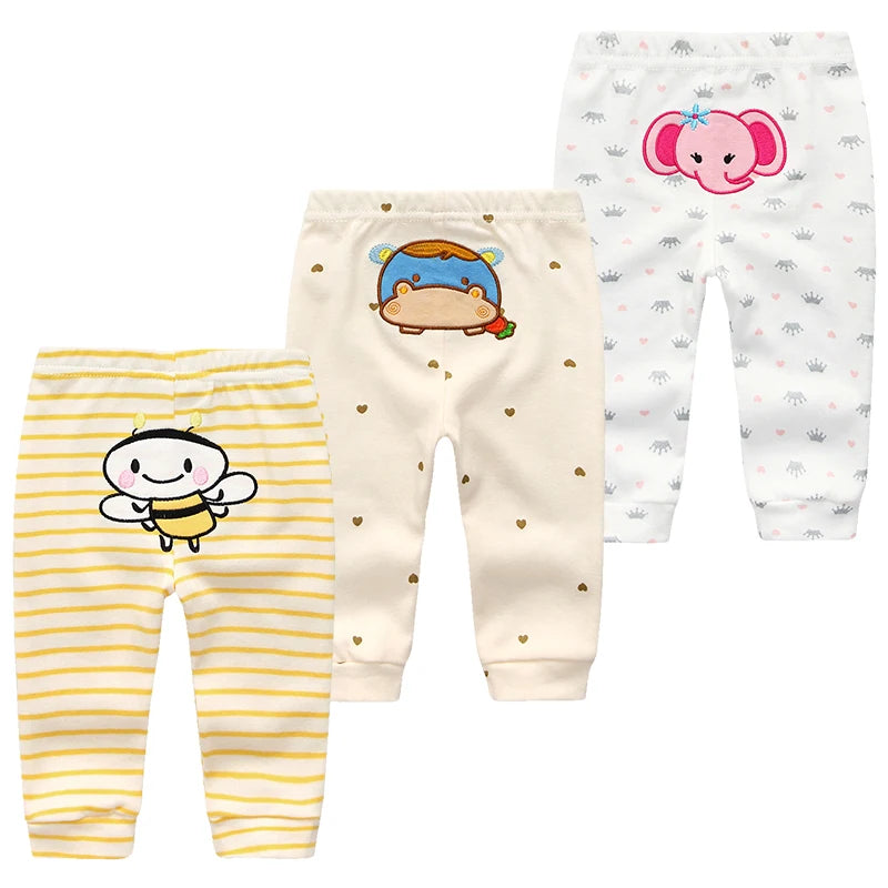 3pcs Cartoon Baby Pants – Cotton Leggings for Infants & Toddlers (3–24M)