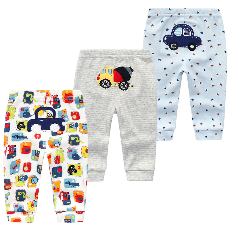 3pcs Cartoon Baby Pants – Cotton Leggings for Infants & Toddlers (3–24M)