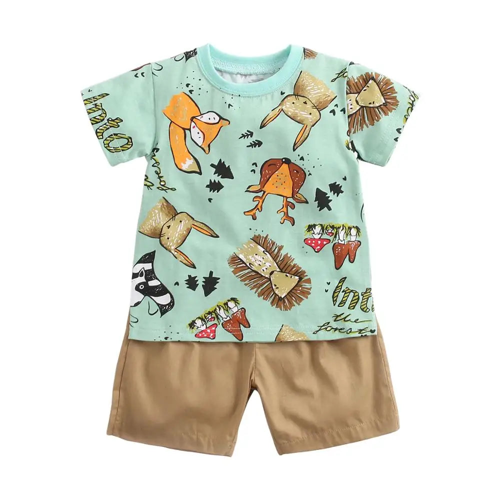 Boys Cartoon Cotton Summer Outfit – 2Pcs