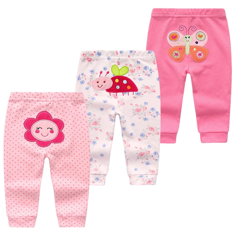 3pcs Cartoon Baby Pants – Cotton Leggings for Infants & Toddlers (3–24M)