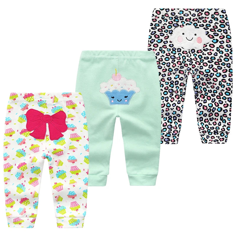 3pcs Cartoon Baby Pants – Cotton Leggings for Infants & Toddlers (3–24M)