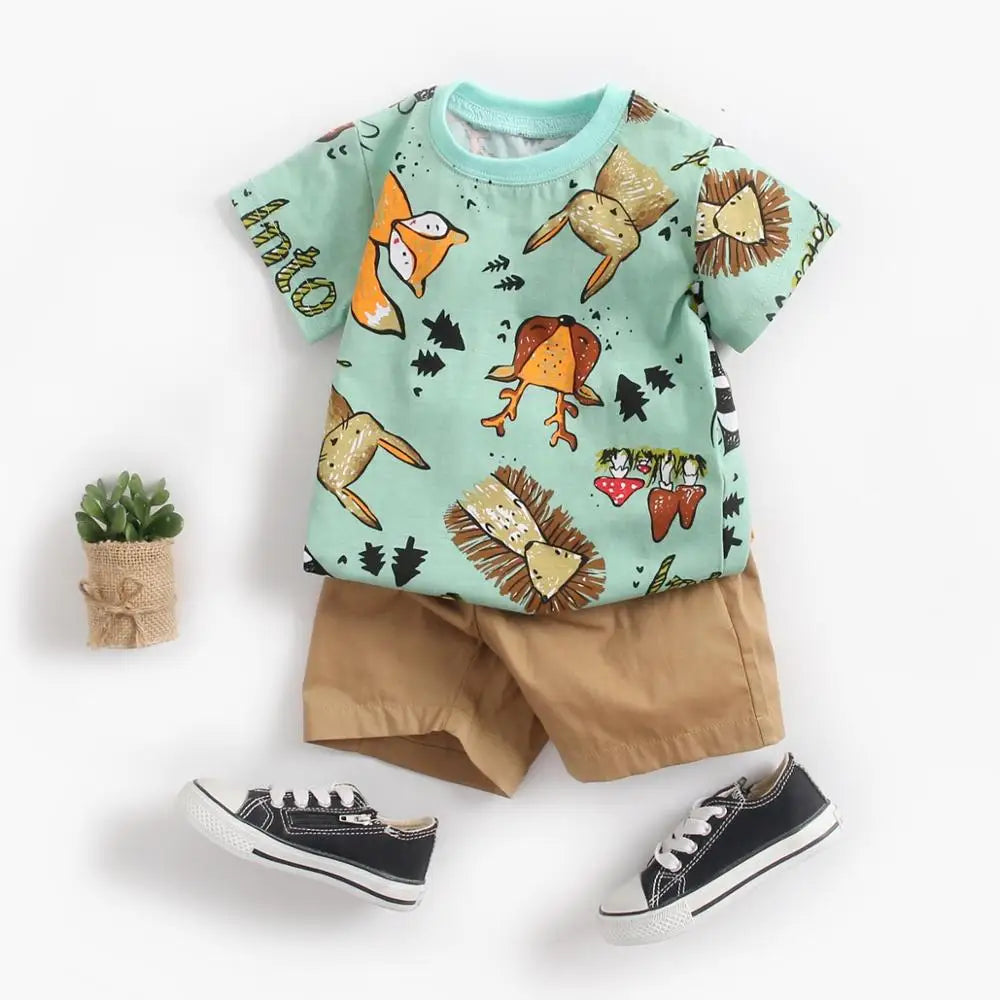 Boys Cartoon Cotton Summer Outfit – 2Pcs
