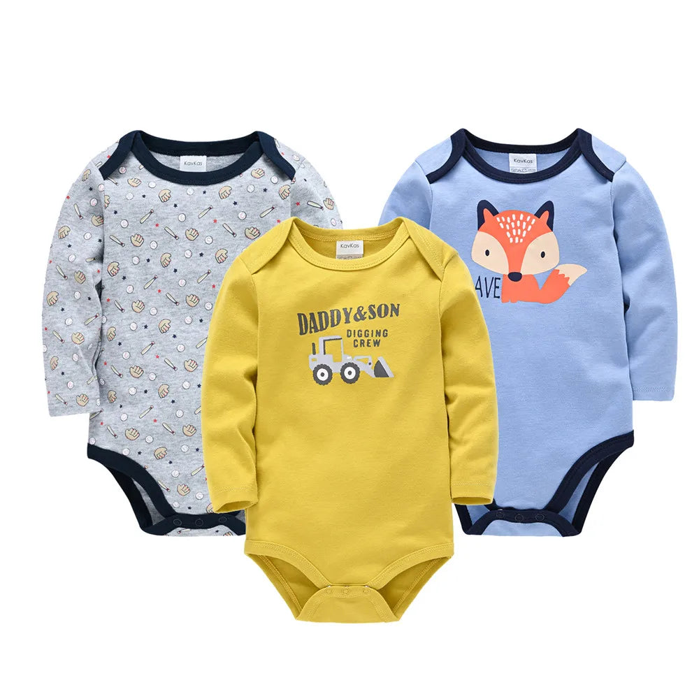 Kavkas Baby Bodysuit Set – 3/6pcs Cotton Long Sleeve Rompers (Newborn–Toddler)