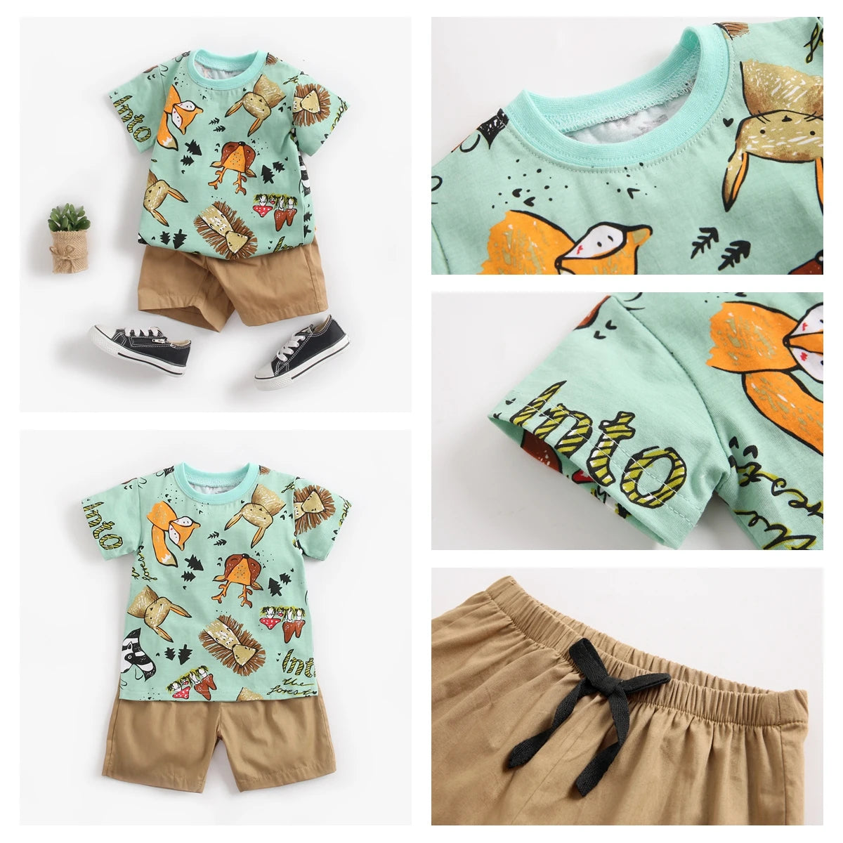 Boys Cartoon Cotton Summer Outfit – 2Pcs
