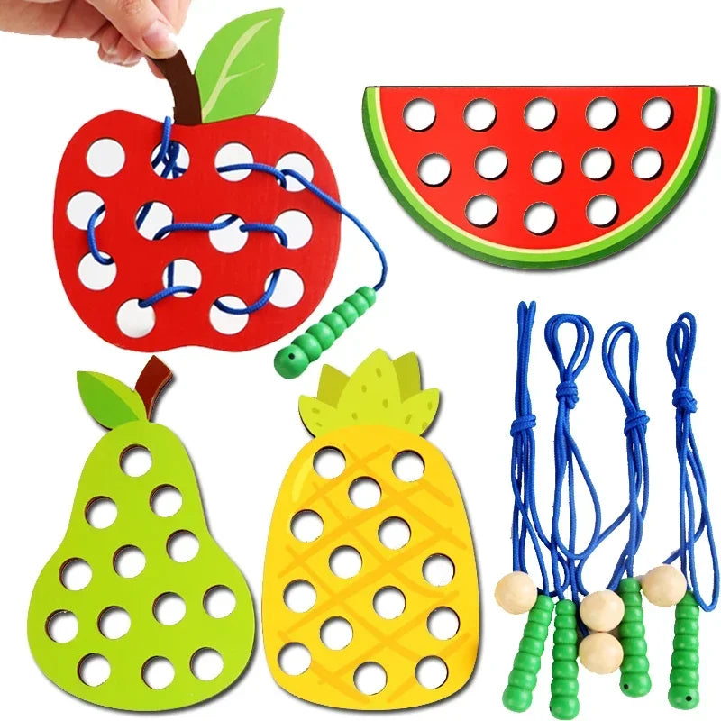 Wooden Fruit Lacing Toy Set