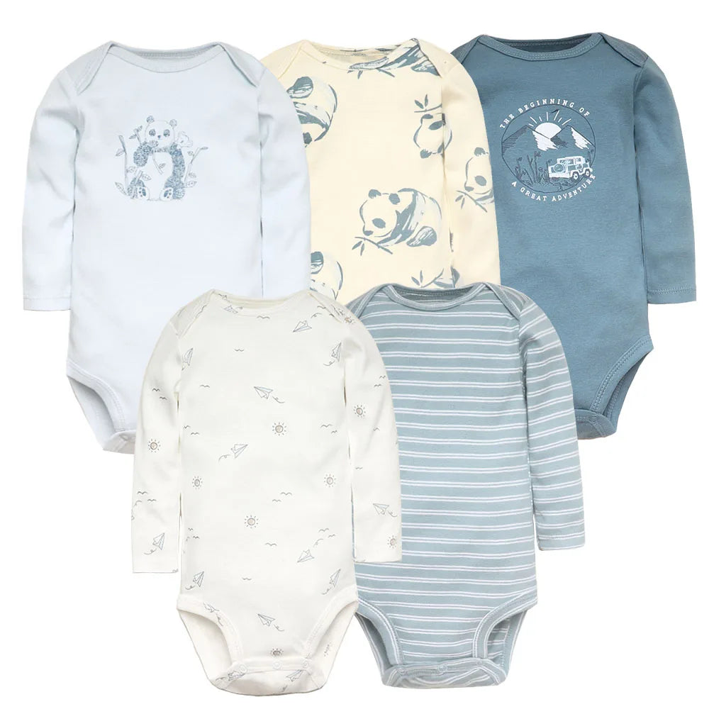 5-Piece Baby Bodysuit Set – Cotton Cartoon Jumpsuits