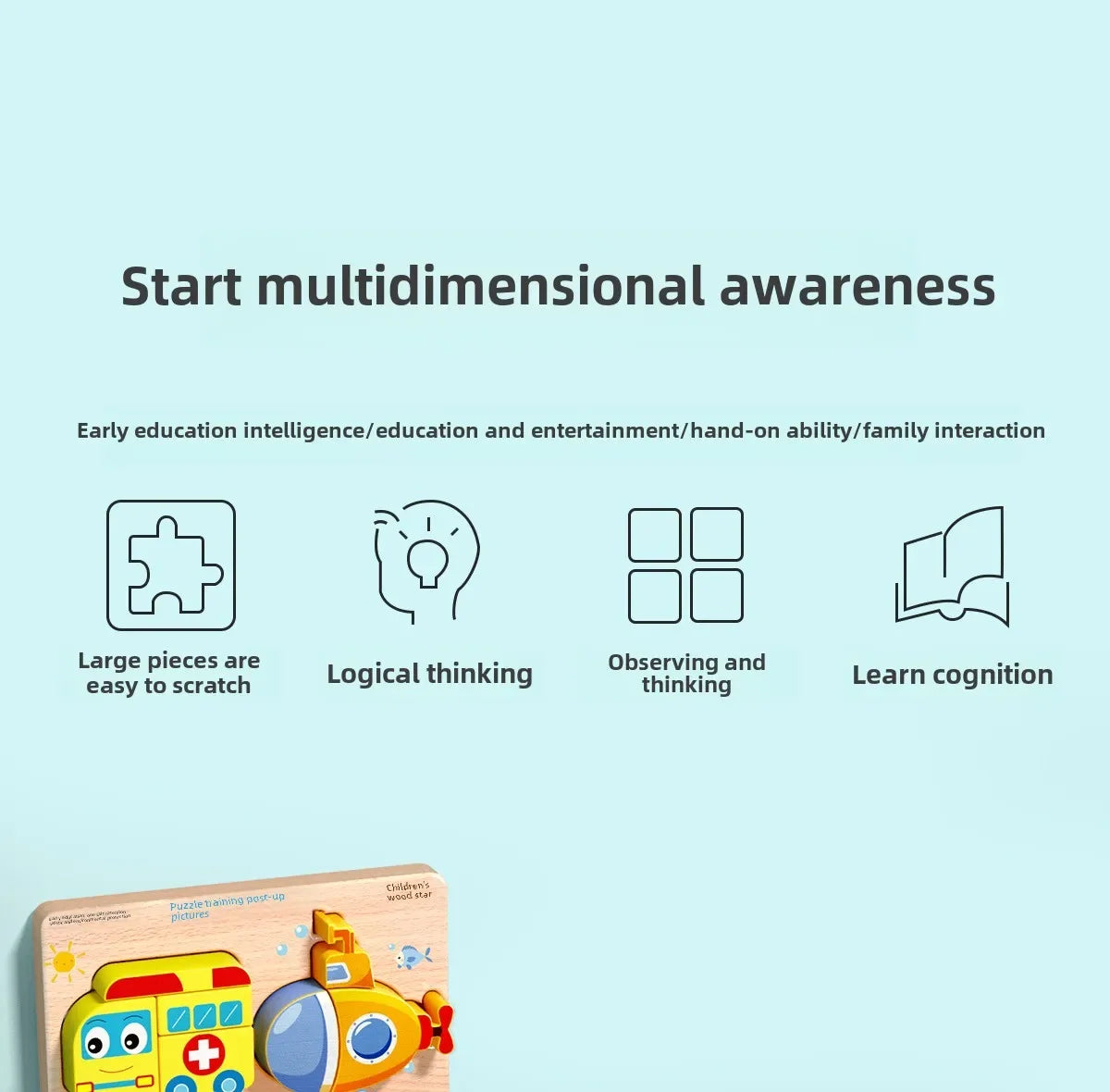 Montessori 3D Wooden Animal Traffic Puzzle – Educational Toy