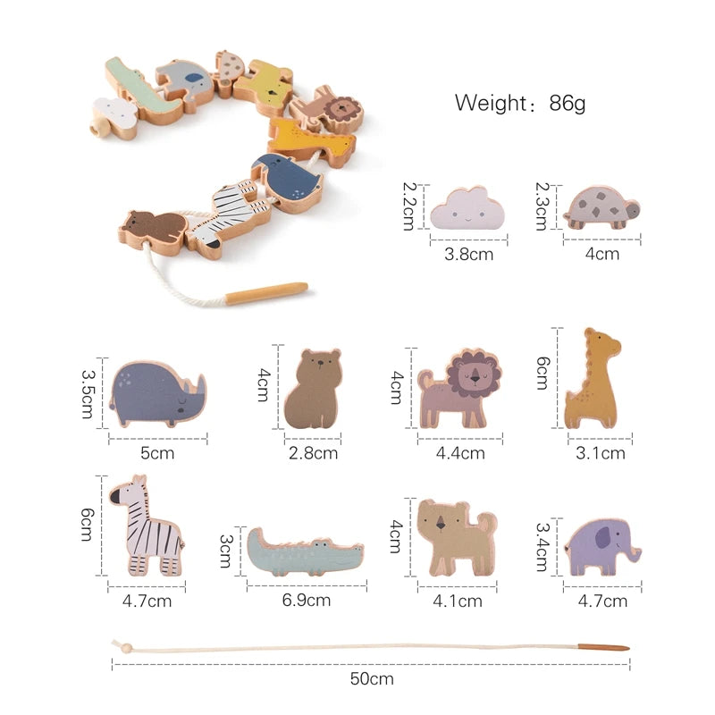 Baby Wooden Animal Threading Toy