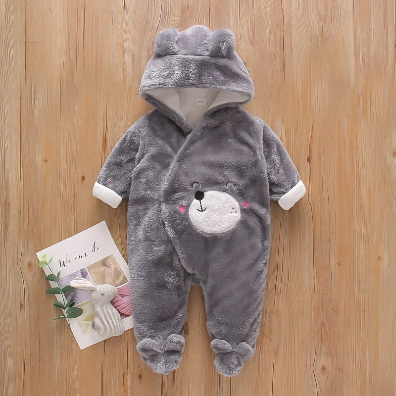 Baby Plush Romper – Warm Cartoon Climbing Outfit (0–2Y)