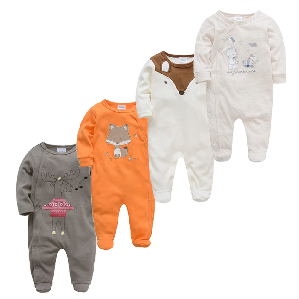 3/4PCS Baby Cotton Rompers Long Sleeve 0-12M
