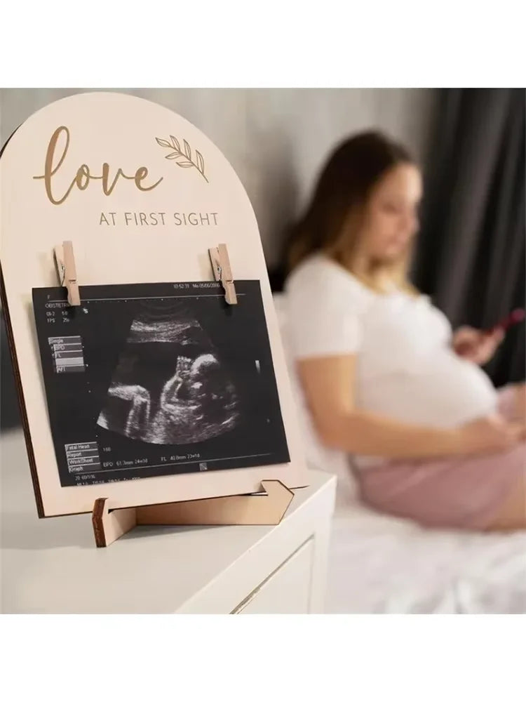 Wooden Double-Sided Photo Frame – Pregnancy & Newborn Gift
