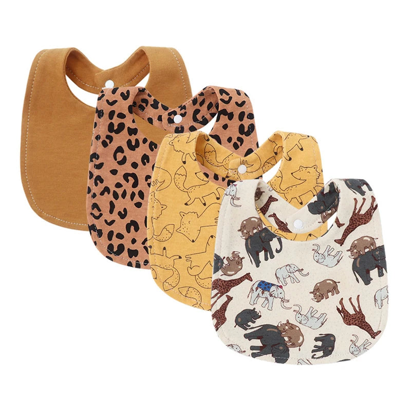4-Piece Baby Bibs Set – Cotton Cartoon Burp Cloths