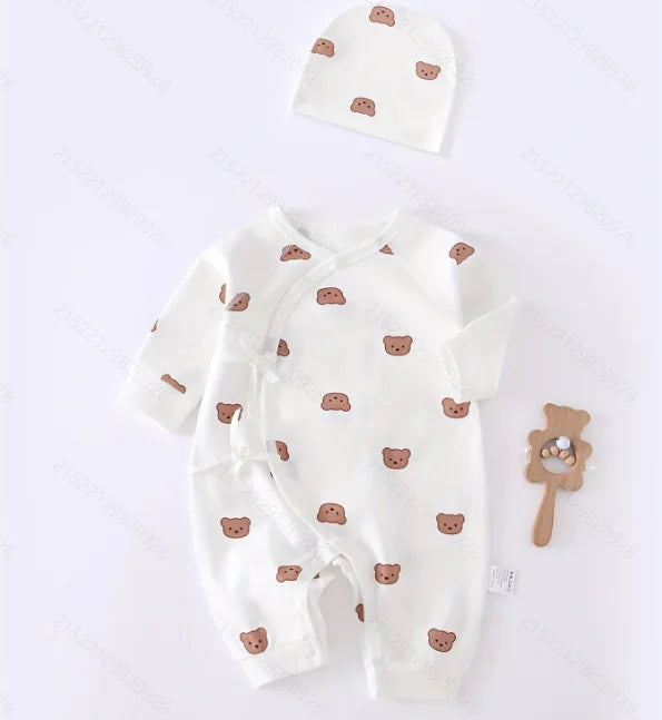 Baby Cartoon Bear Romper with Hat – Cotton Jumpsuit for Newborns