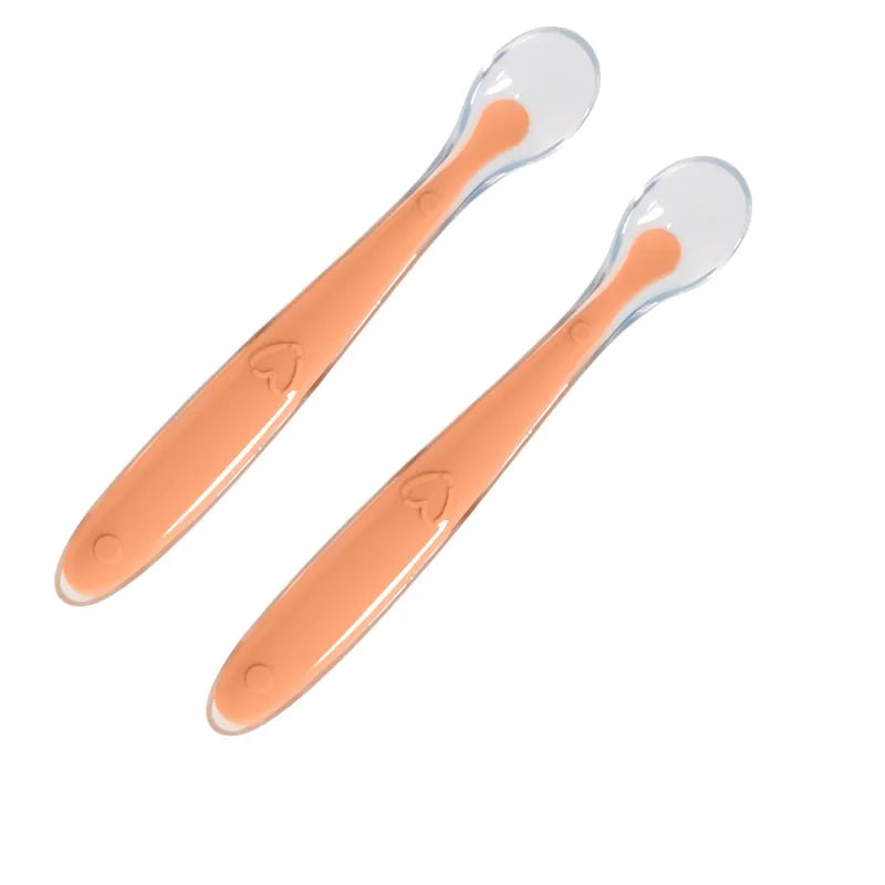 2pcs Baby Silicone Feeding Spoons with Storage Box – Soft Tip Training Tableware