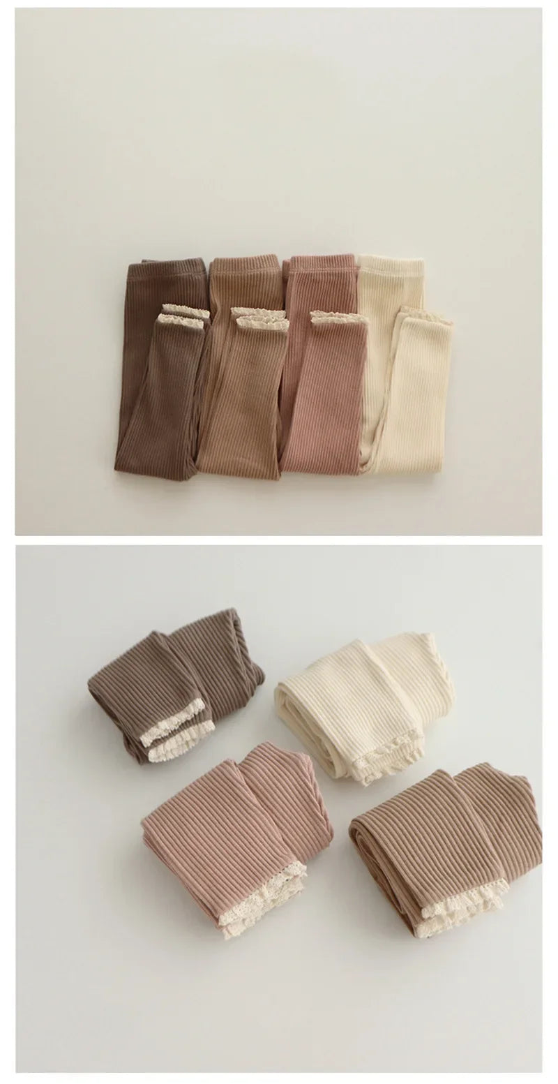 Baby Ribbed Cotton Leggings – Lace Trim Pants for Toddlers