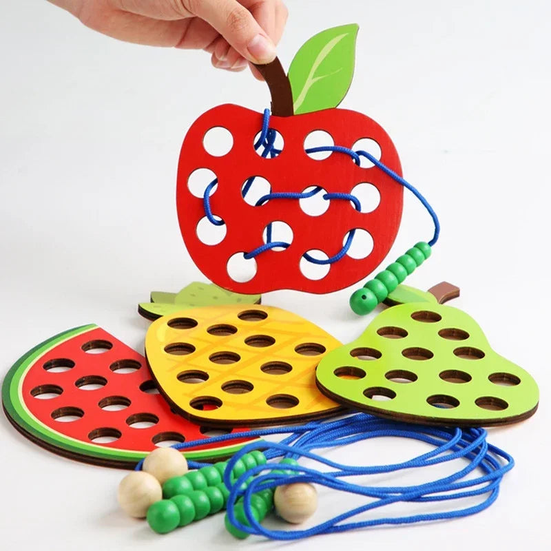 Wooden Fruit Lacing Toy Set