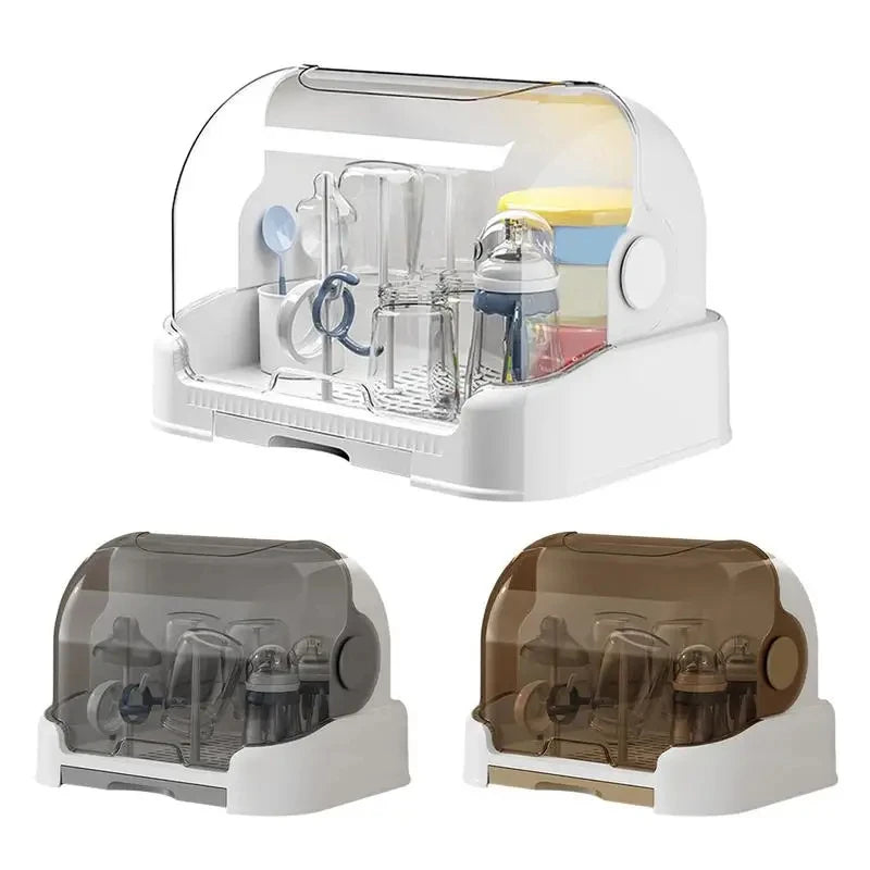 Portable Baby Bottle Drying Rack & Storage Box – Dustproof with Drip Tray