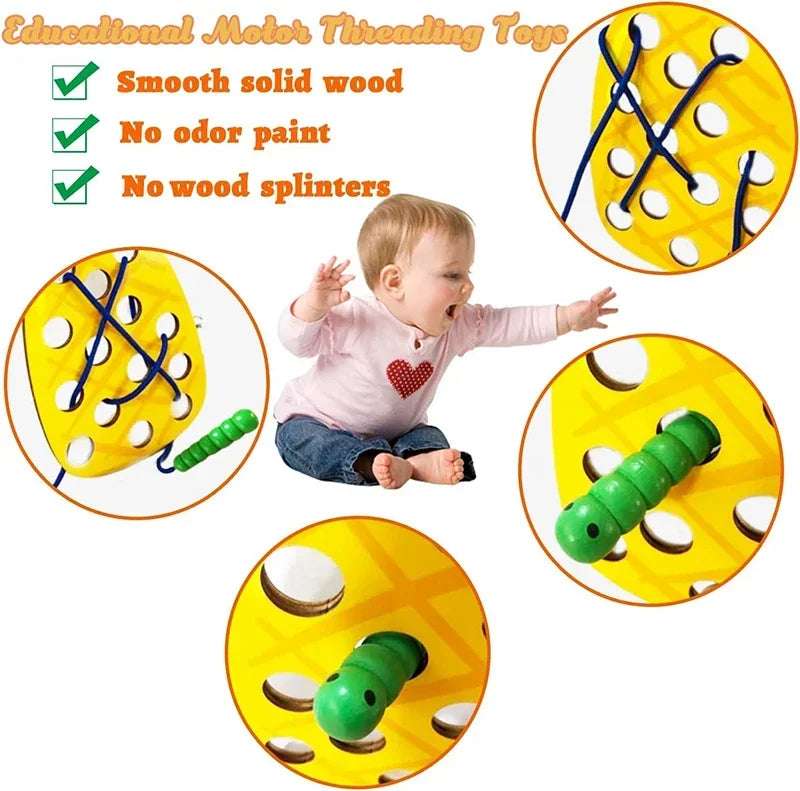 Wooden Fruit Lacing Toy Set