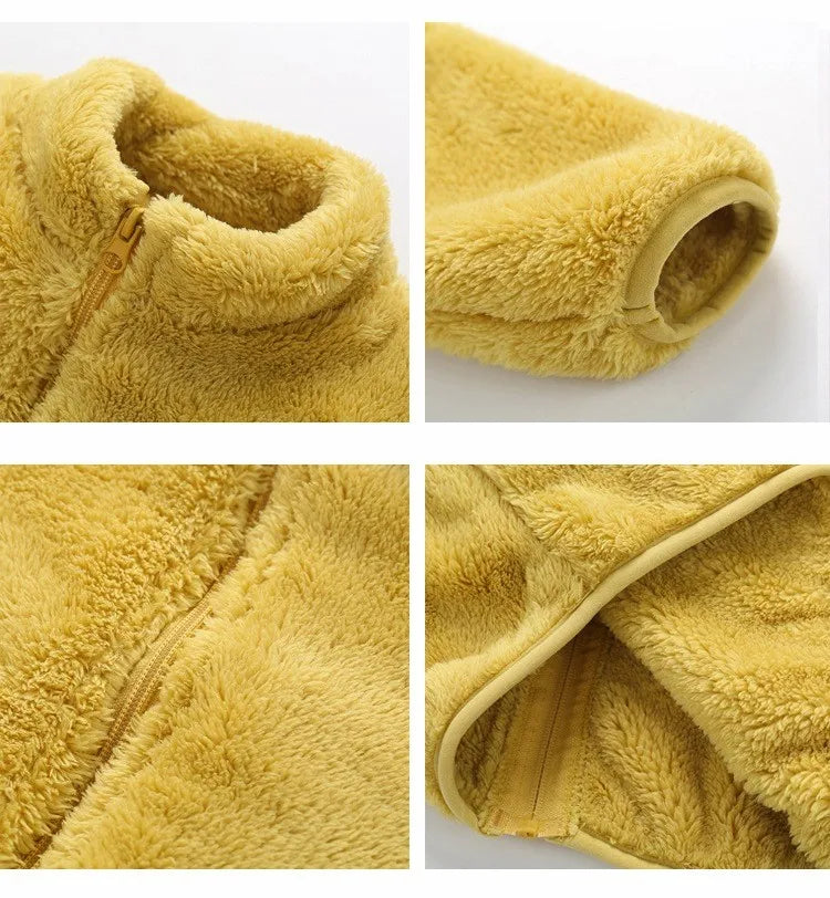Children’s Plush Coat – Solid Color Warm Jacket for Toddlers & Kids