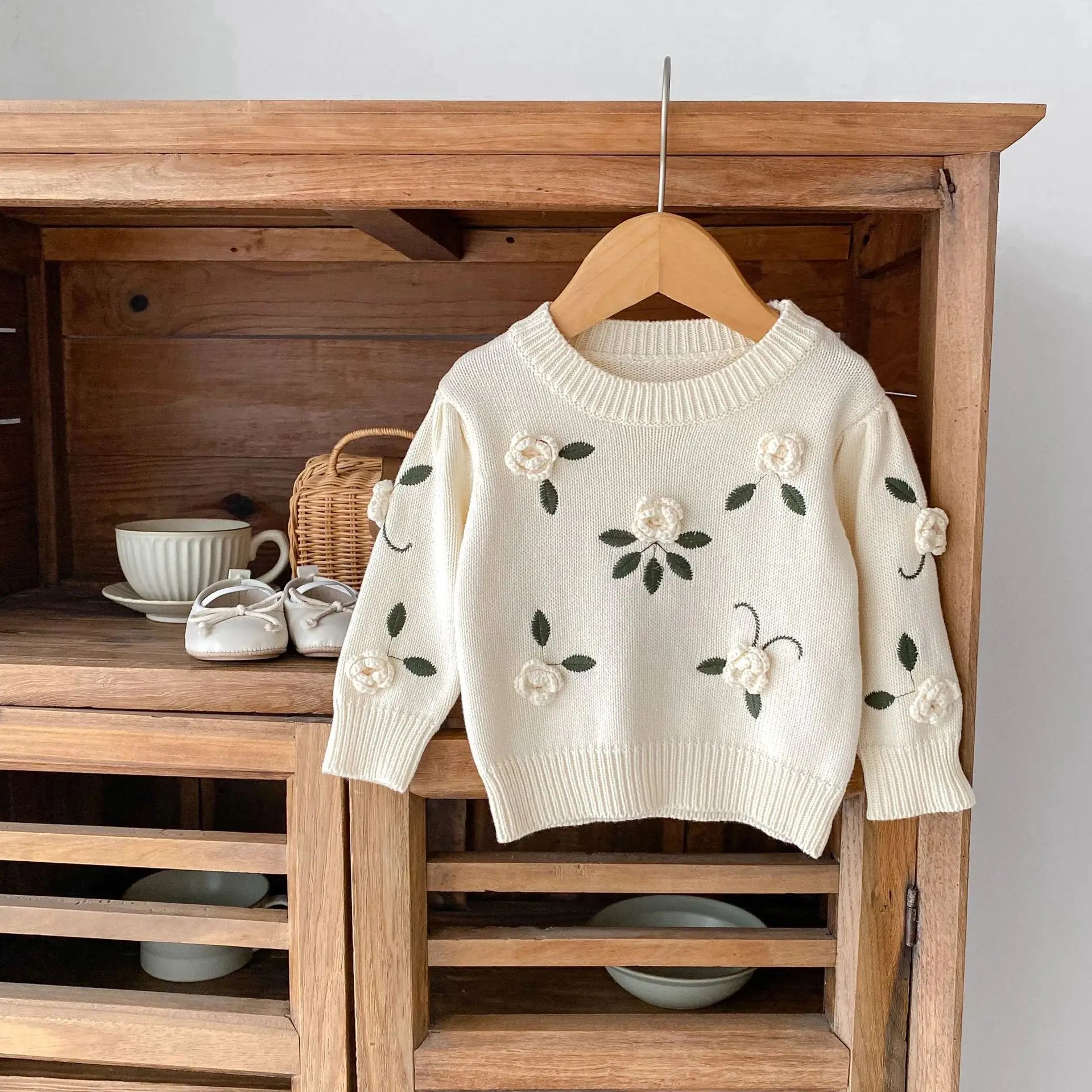 Autumn Baby Girl Knitted Sweater – Cotton Embroidered Pullover Top