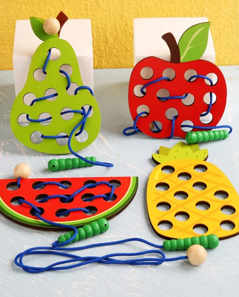 Wooden Fruit Lacing Toy Set