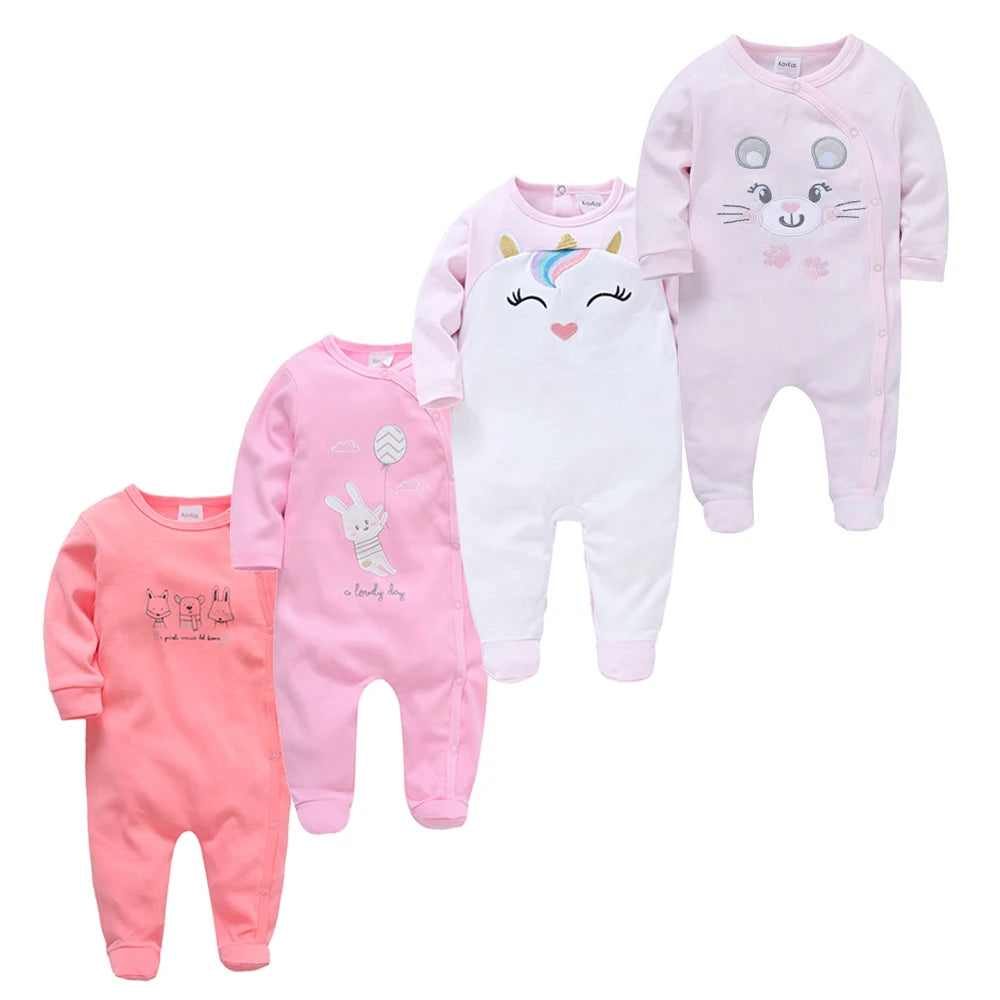 3/4PCS Baby Cotton Rompers Long Sleeve 0-12M