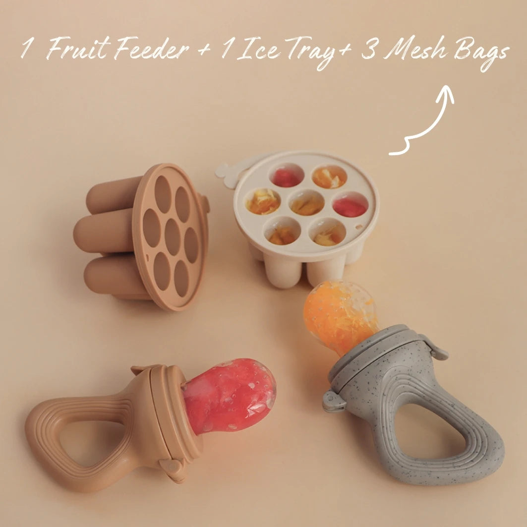 Baby Fruit Feeder Pacifier & Freezer Tray Set – Silicone Teether for Self-Feeding