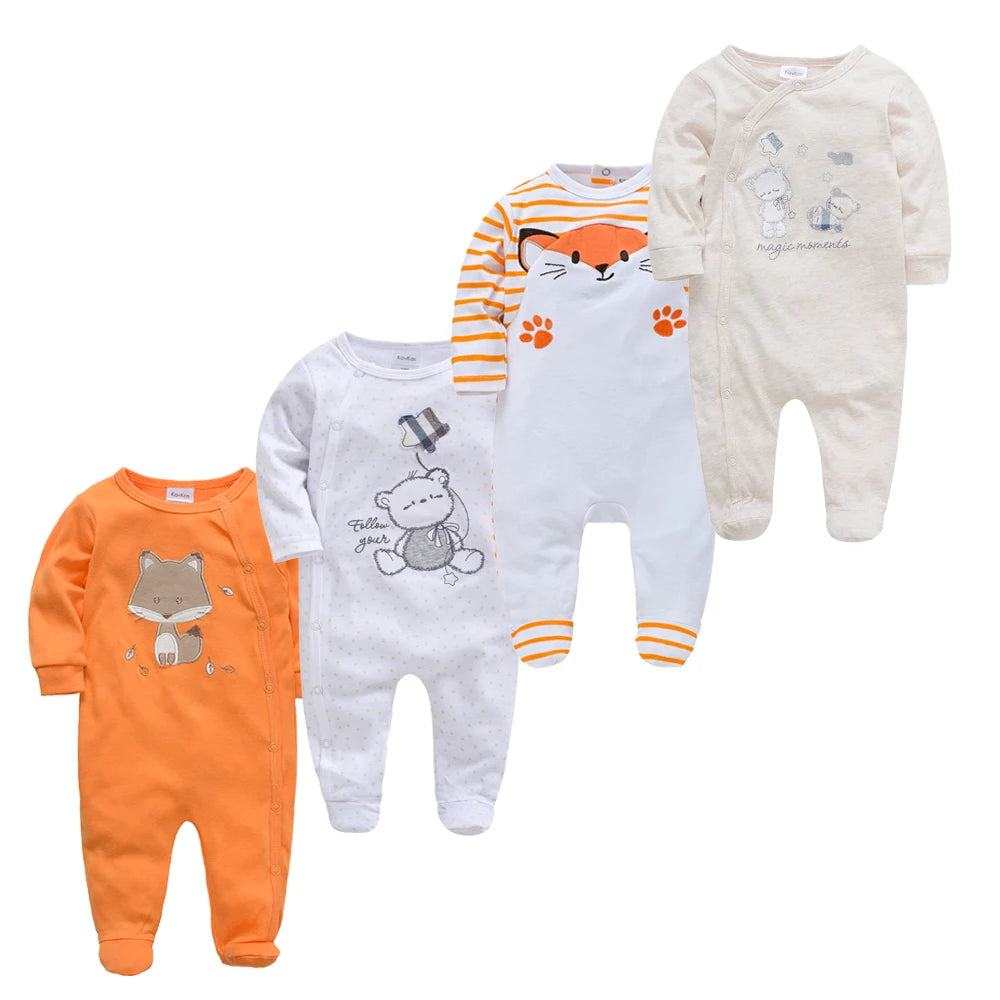 3/4PCS Baby Cotton Rompers Long Sleeve 0-12M