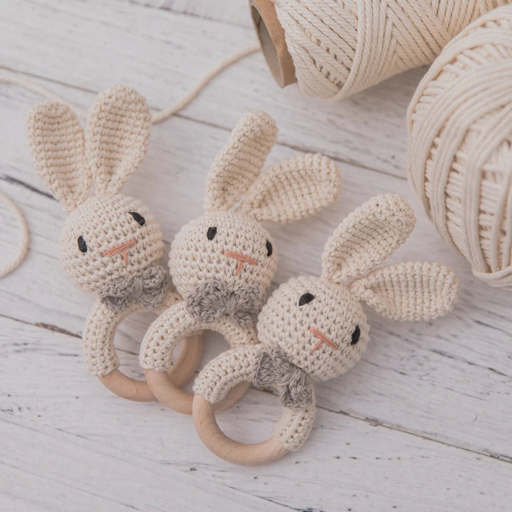 Baby Crochet Wooden Rabbit Rattle Toy