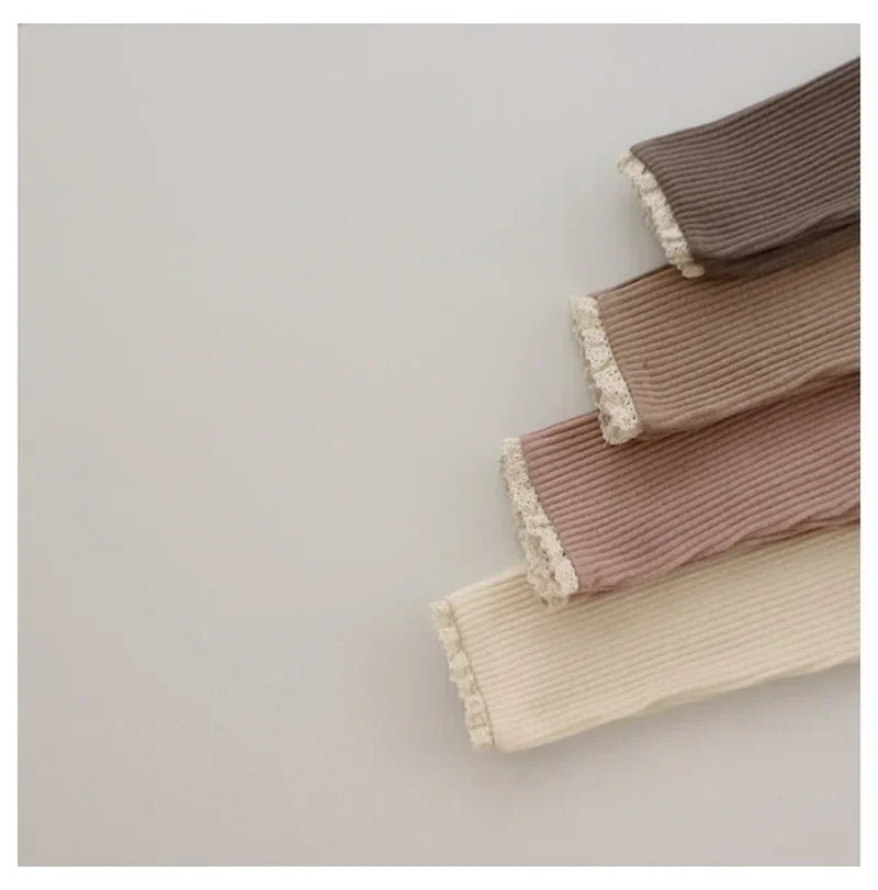 Baby Ribbed Cotton Leggings – Lace Trim Pants for Toddlers