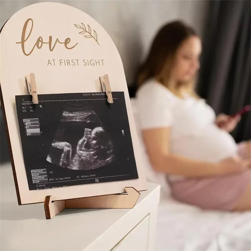 Wooden Double-Sided Photo Frame – Pregnancy & Newborn Gift
