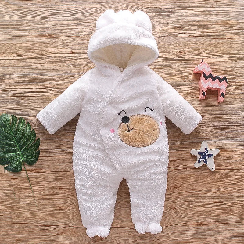 Baby Plush Romper – Warm Cartoon Climbing Outfit (0–2Y)