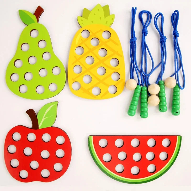 Wooden Fruit Lacing Toy Set