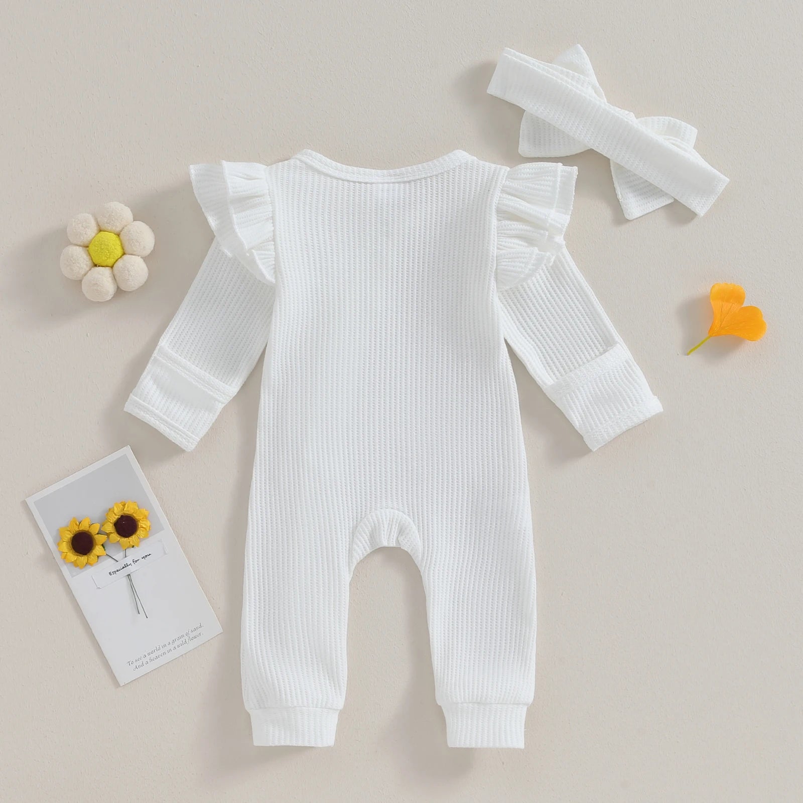 Baby Girl Autumn Jumpsuit – Bow Headband Set