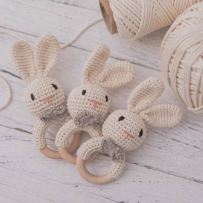 Baby Crochet Wooden Rabbit Rattle Toy