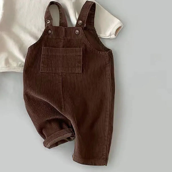 Baby Corduroy Suspender Romper – Solid Color Toddler Jumpsuit