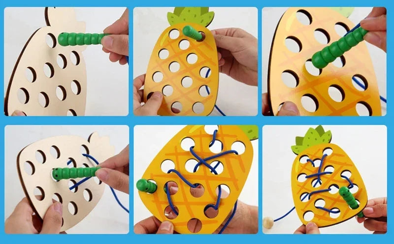 Wooden Fruit Lacing Toy Set
