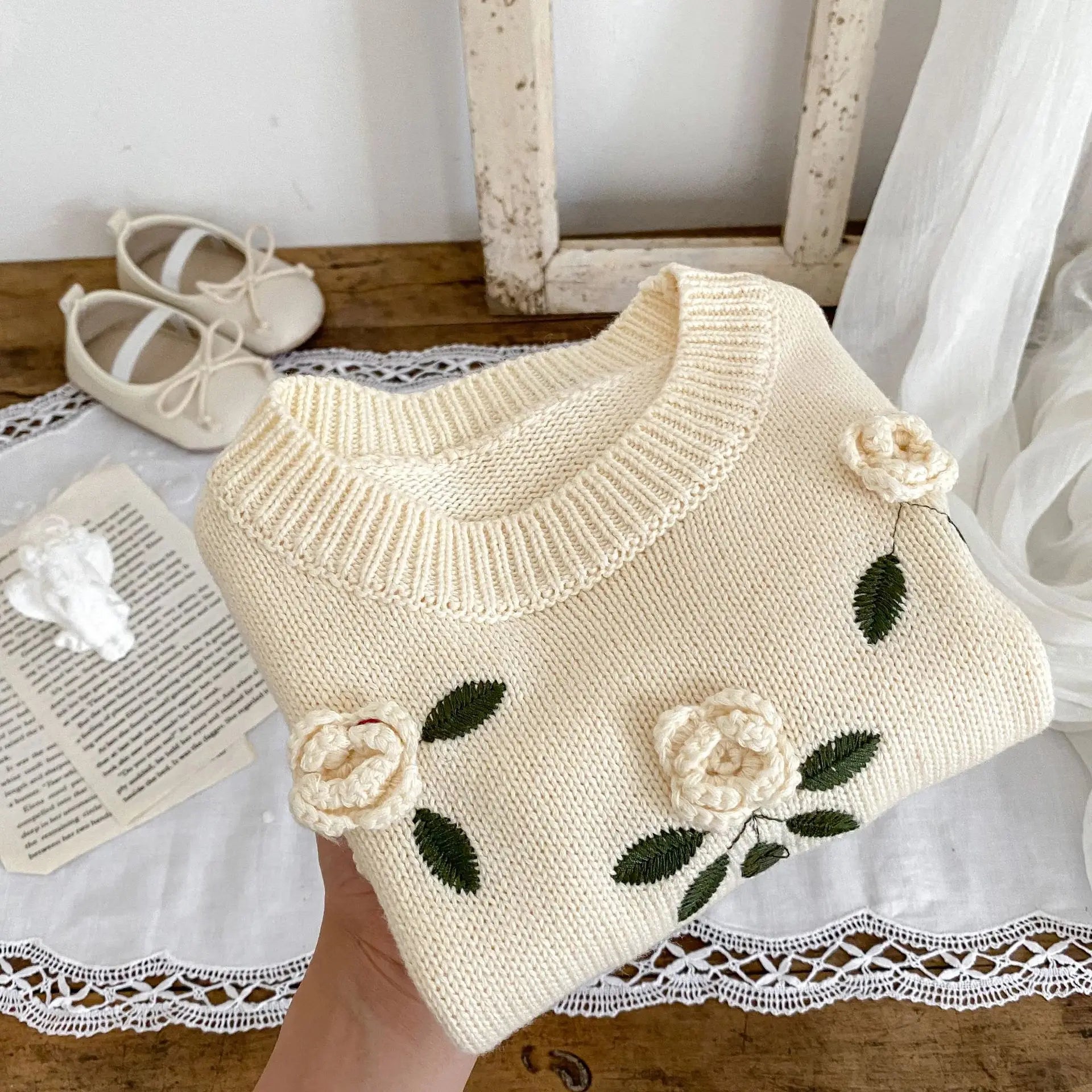 Autumn Baby Girl Knitted Sweater – Cotton Embroidered Pullover Top
