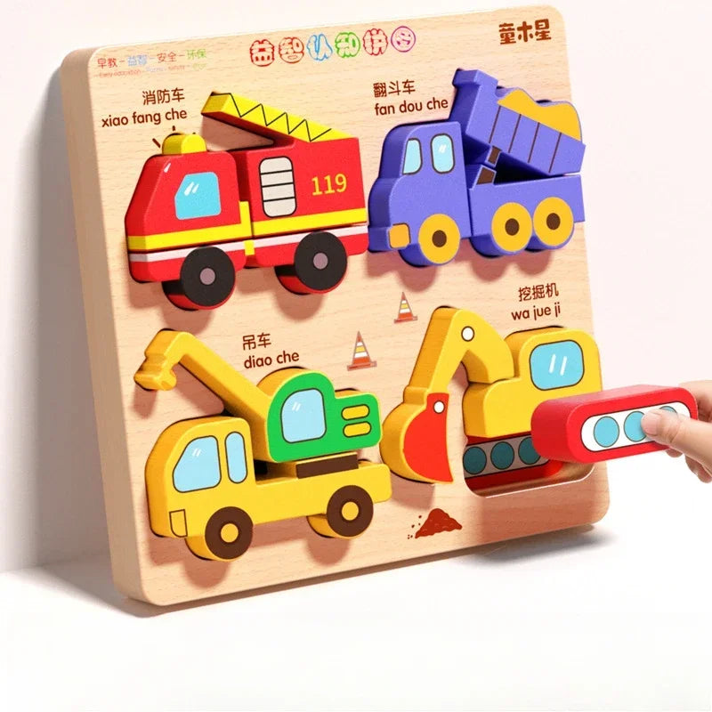 Montessori 3D Wooden Animal Traffic Puzzle – Educational Toy