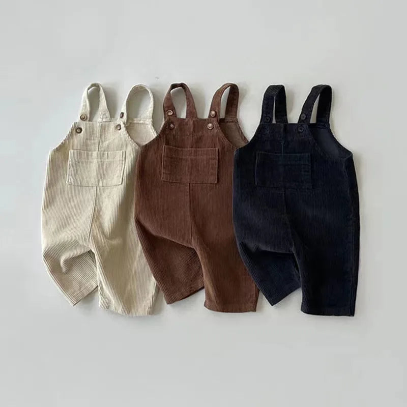 Baby Corduroy Suspender Romper – Solid Color Toddler Jumpsuit
