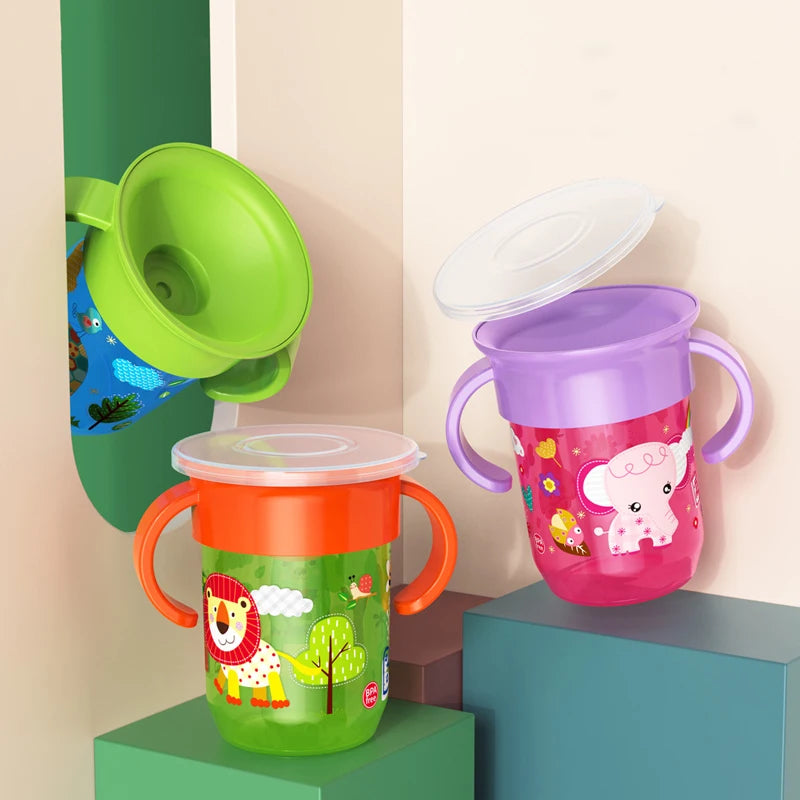 360° Cartoon Baby Training Cup – BPA-Free Leakproof with Handles