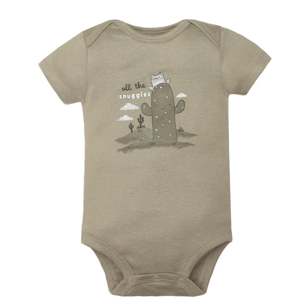 5PCS Baby Bodysuit Set – 100% Cotton Short Sleeve Jumpsuits (6–24M)