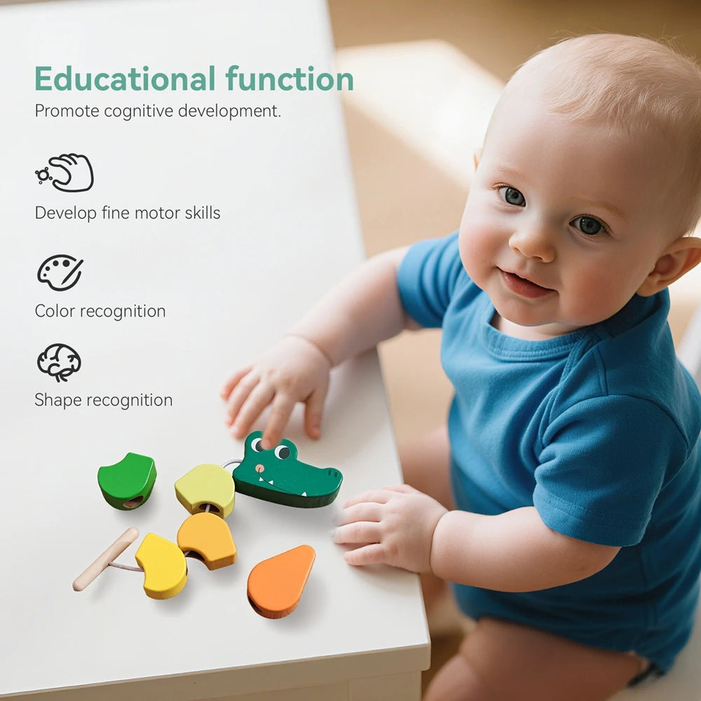 Baby Wooden Animal Threading Toy