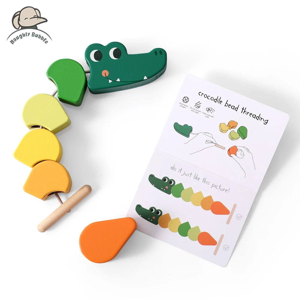 Baby Wooden Animal Threading Toy