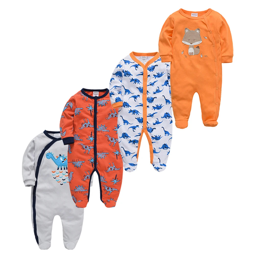 3/4PCS Baby Cotton Rompers Long Sleeve 0-12M