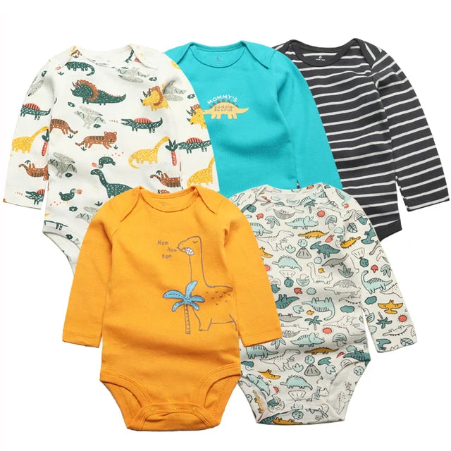 5-Piece Baby Bodysuit Set – Cotton Cartoon Jumpsuits