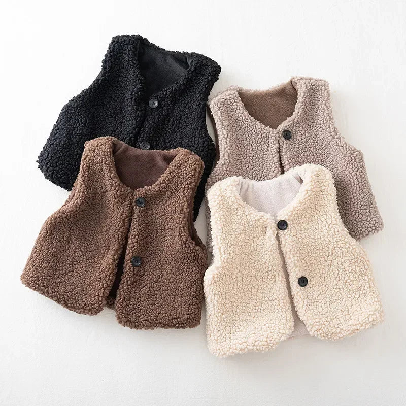 Autumn Winter Baby Plush Vest – Lamb Wool Warm Waistcoat for Kids