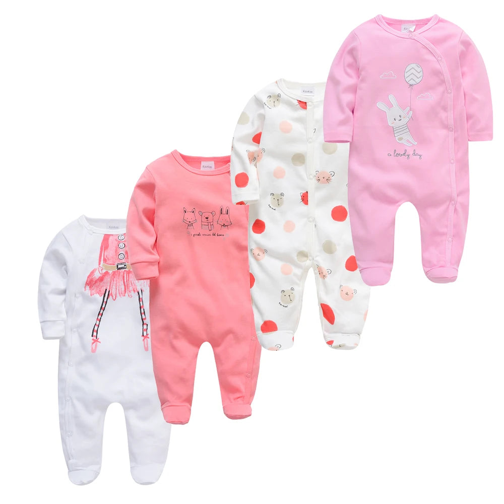 3/4PCS Baby Cotton Rompers Long Sleeve 0-12M